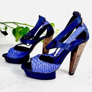 Blue Ankle Strap Platform Pump Scale 5 Women Shoes Leather 35 Sandal Tufi Duek